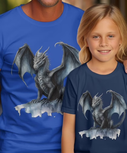 Dragon T-Shirt, Dragon Lover Gift, Mythical Fantasy Shirts, Dragon T Shirt, Dragon Wings Tee, Black Dragon with Wings TShirt