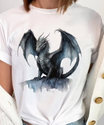 Dragon T-Shirt, Dragon Lover Gift, Mythical Fantasy Shirts, Dragon T Shirt, Dragon Wings Tee, Black Dragon with Wings TShirt