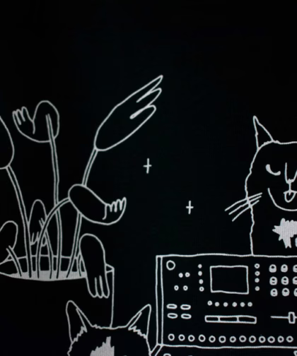 T-Shirt of Cats sitting on Synthesizer | Illustrated dj cats screen printed on black organic cotton t-shirt with water-based white ink